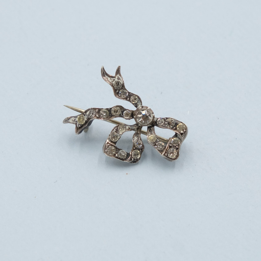 Antique Tiny Bow Paste and Silver Pin 1890s