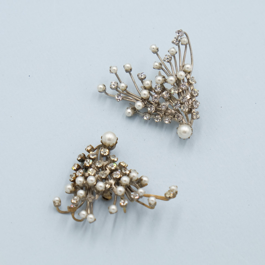 Vintage Seed Pearls Pair Brooches 1950s