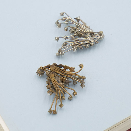 Vintage Seed Pearls Pair Brooches 1950s