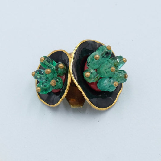 Early Glass and Enamel Dress Clip signed Made in France 1930s