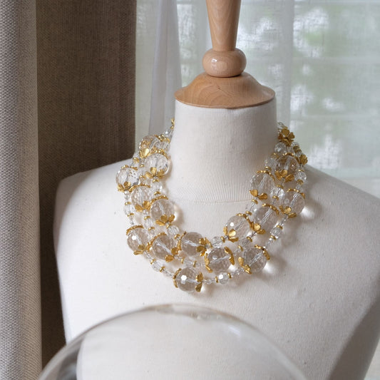 Mid Century Rock Crystal Ball Necklace 1950s