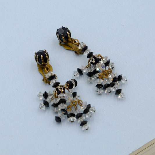 Black and White Crystal Dangle Earring 1940s