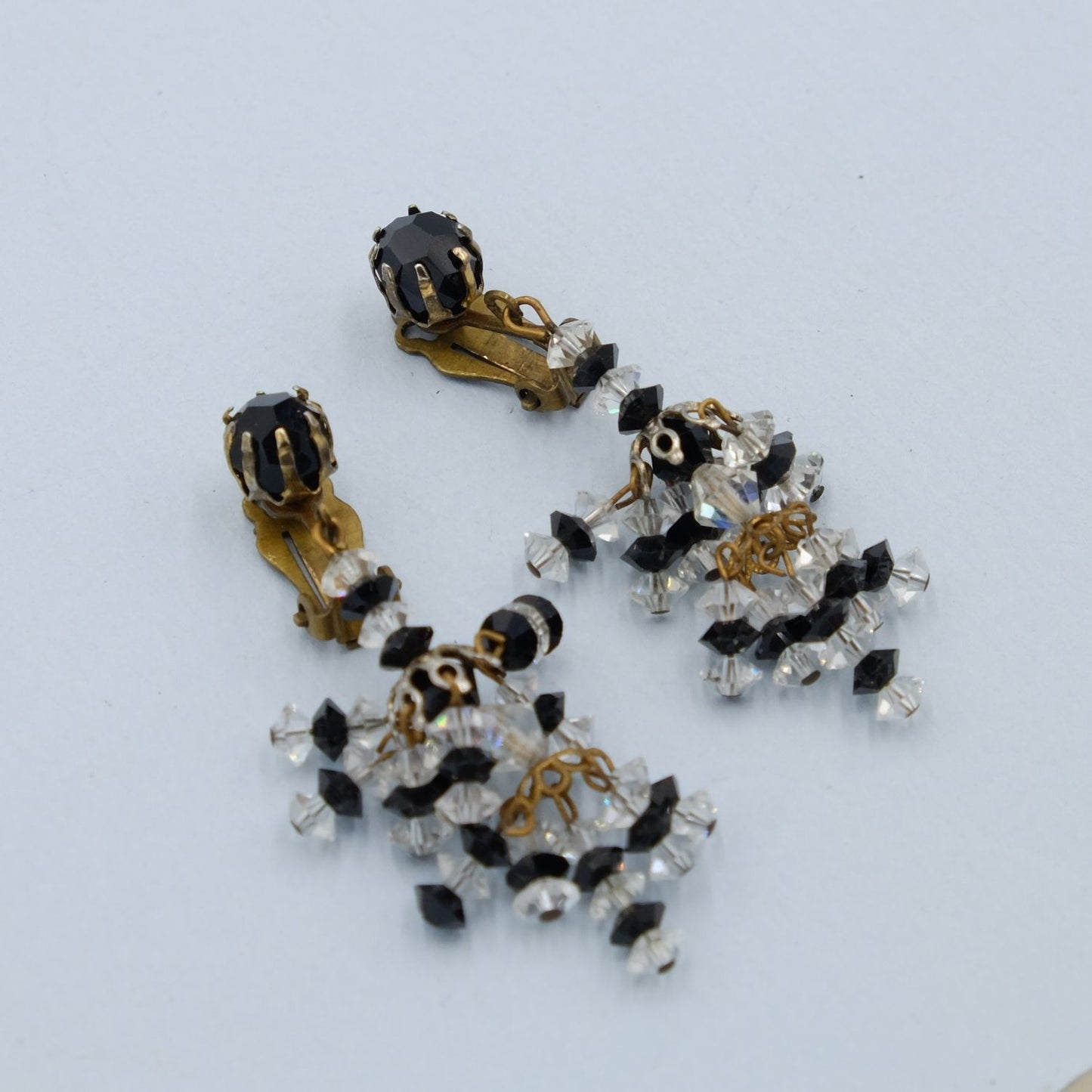 Black and White Crystal Dangle Earring 1940s