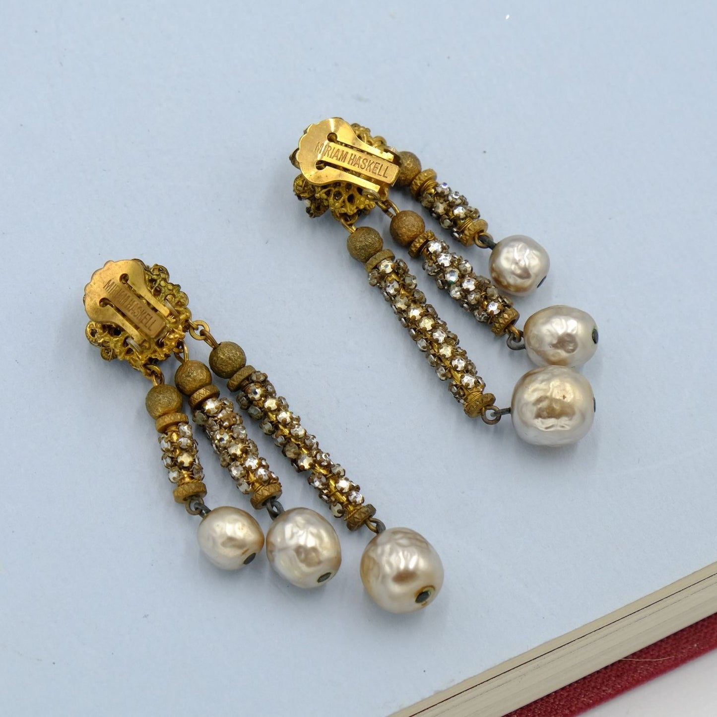 Miriam Haskell Graduate Length Rose Mantee 3 dangle pearls 1950s