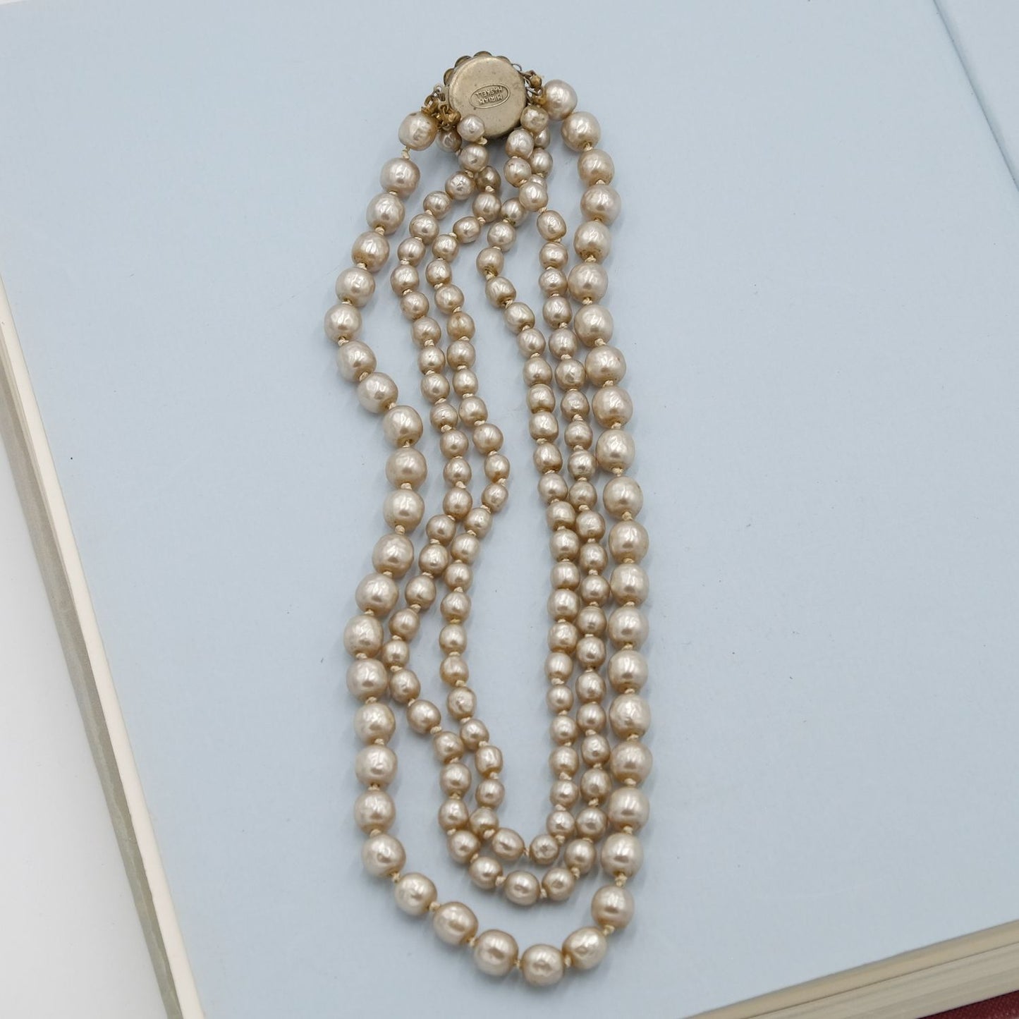 Miriam Haskell Tree Row Faux Pearl Necklace 1950s