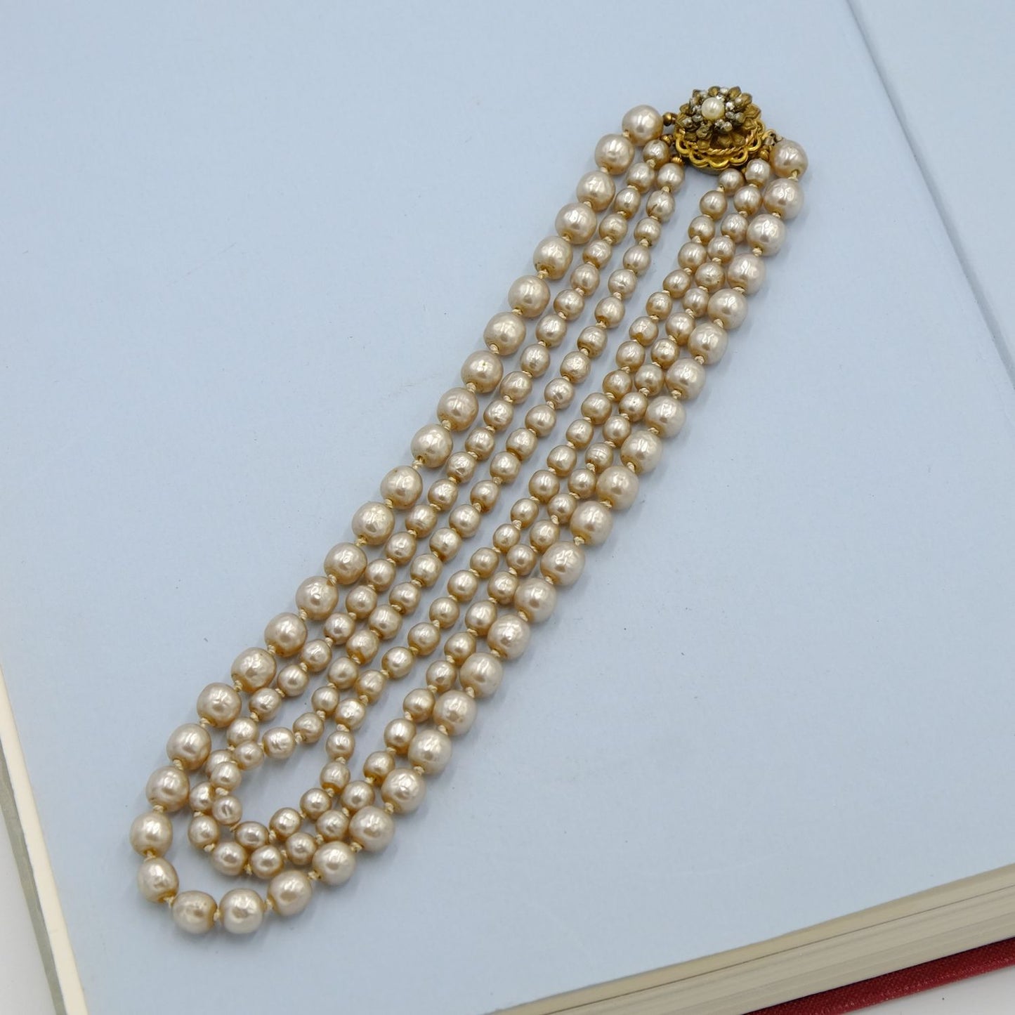 Miriam Haskell Tree Row Faux Pearl Necklace 1950s