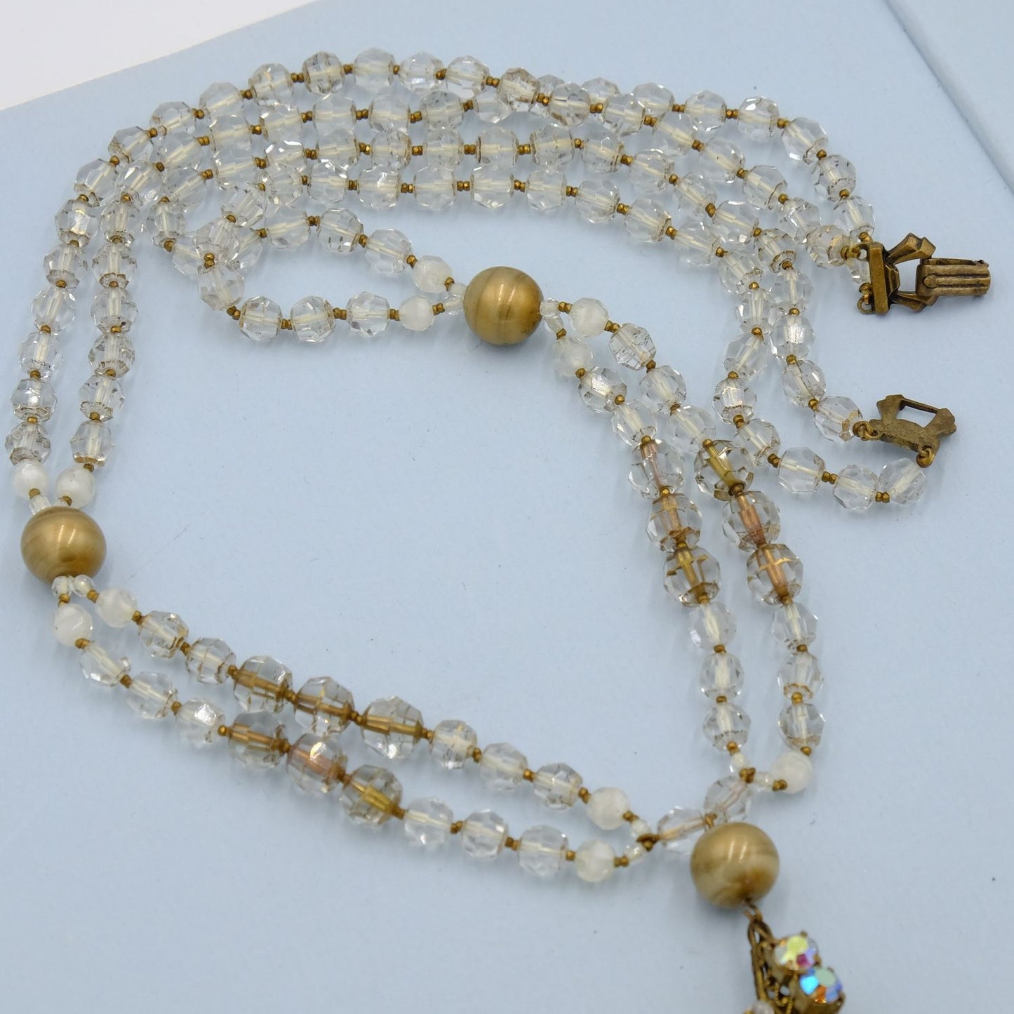 Vintage Crystal Beads Tassel Necklace 1950s
