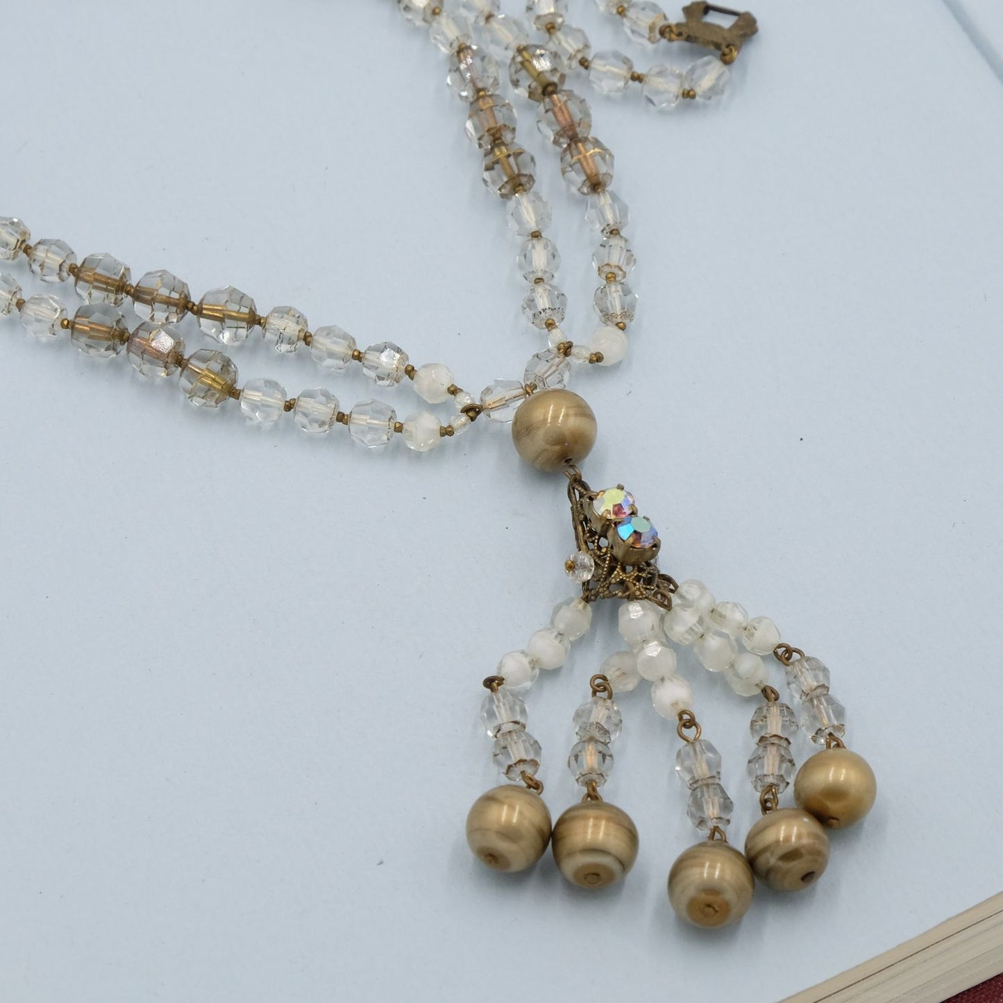 Vintage Crystal Beads Tassel Necklace 1950s