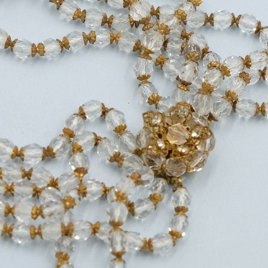 DeMario Multi-strand Clear Necklace and Earrings set 1950s