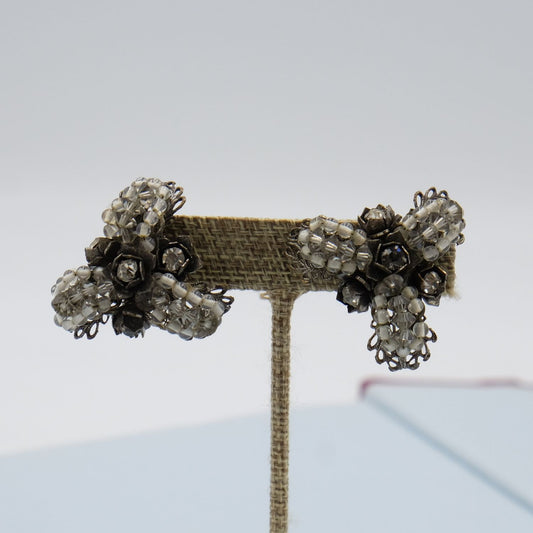 Miriam Haskell Grey Beads Earrings 1950s