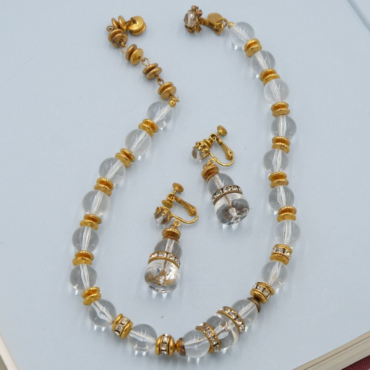 Miriam Haskell Lucite Necklace and Earrings Rondells Set 1960s