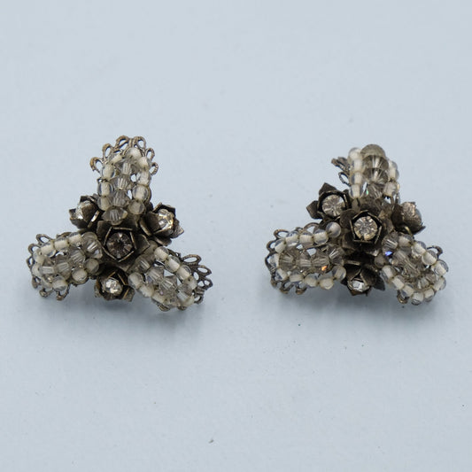 Miriam Haskell Grey Beads Earrings 1950s