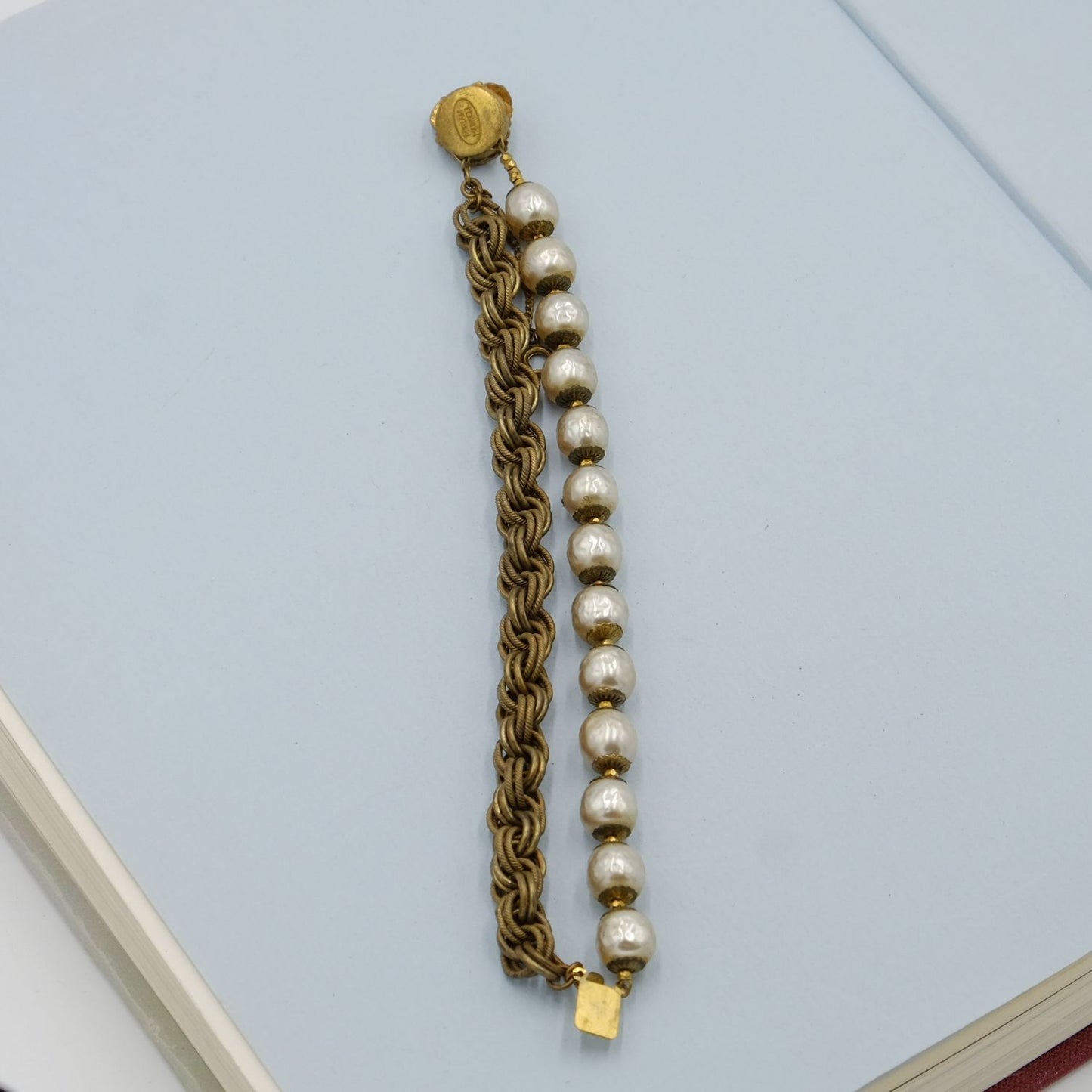 Miriam Haskell Faux Pearl and Chain Bracelet 1960s