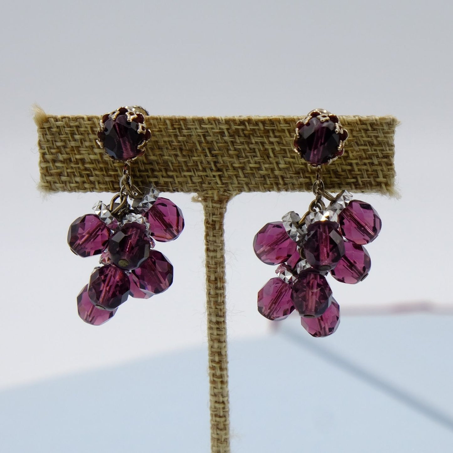 Miriam Haskell Purple Dangle Earrings 1960s