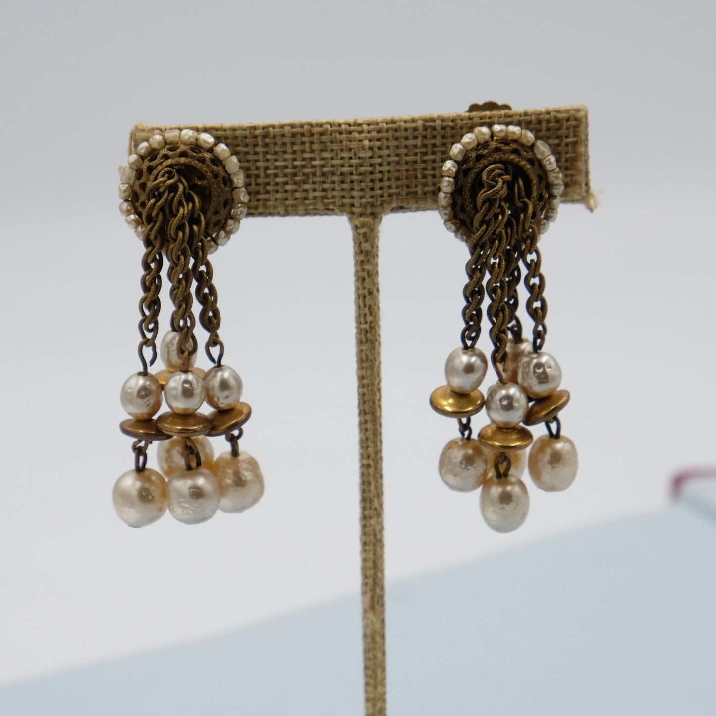 Miriam Haskell filigree Chain Dangle Earrings 1950s