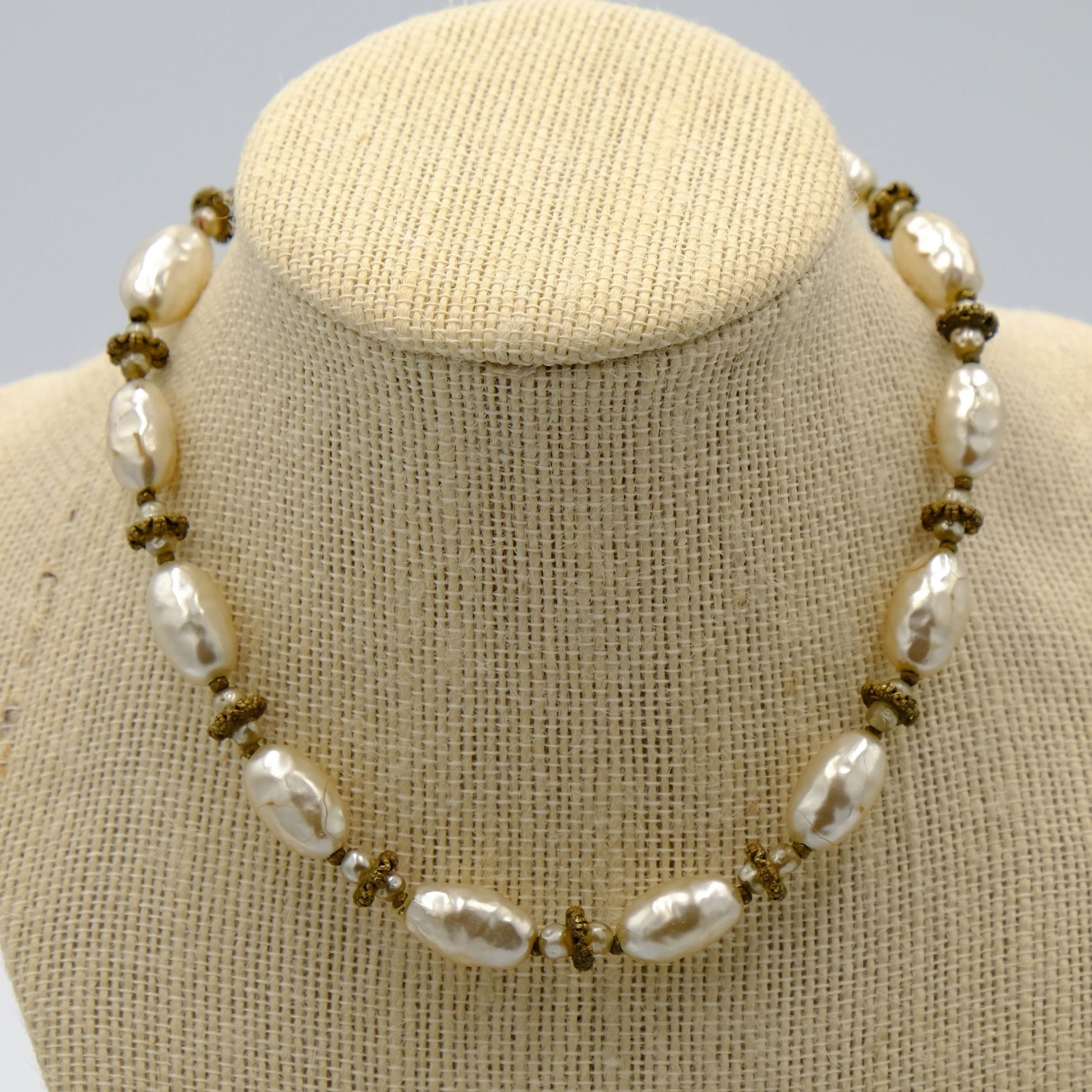 Miriam Haskell Oblong Pearl Necklace 1960s
