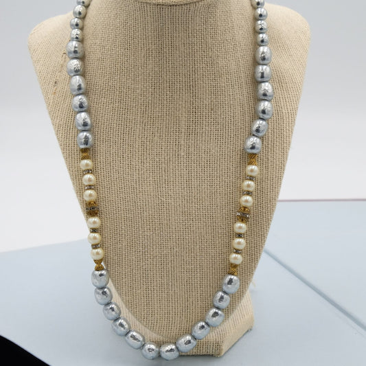 Miriam Haskell Grey Cream Pearl Necklace 1970s
