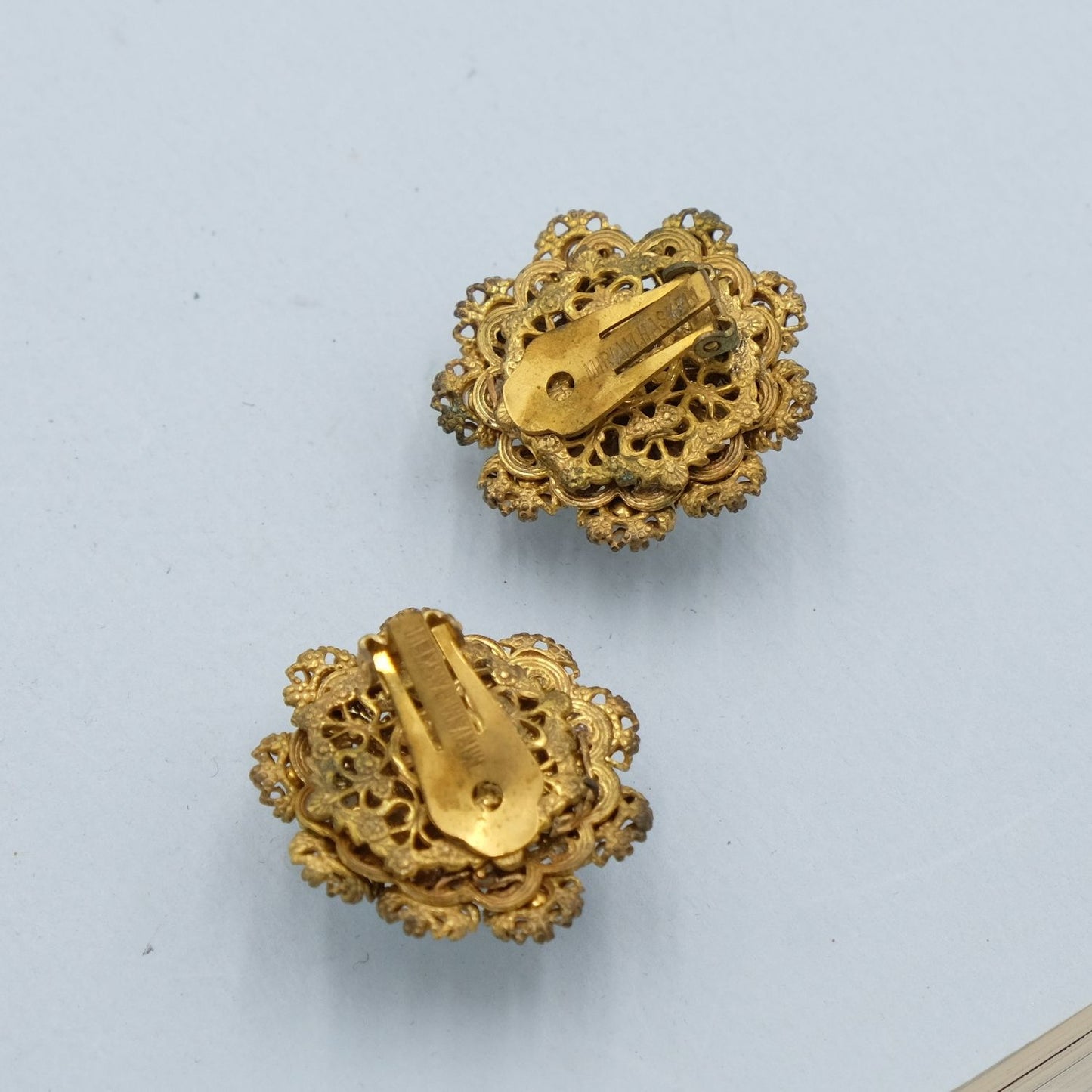 Miriam Haskell White Glass Round Earrings 1960s