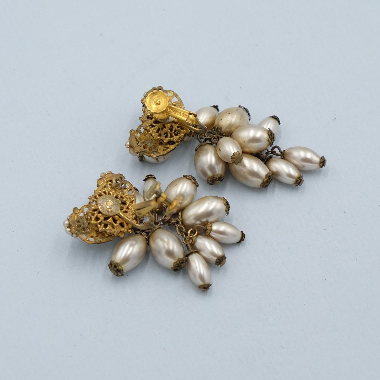 Miriam Haskell Multi Pearl Dangle Earrings 1950s