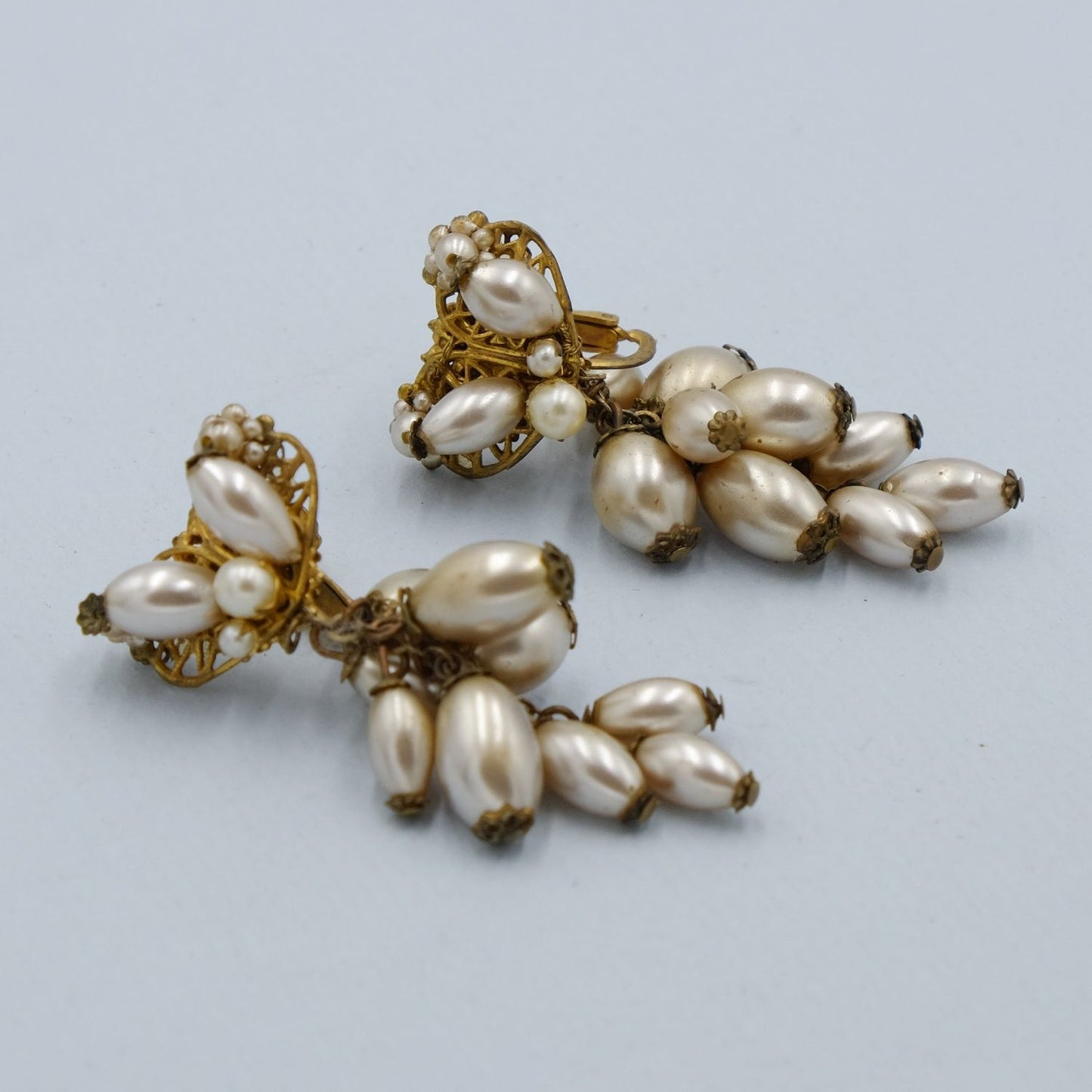 Miriam Haskell Multi Pearl Dangle Earrings 1950s