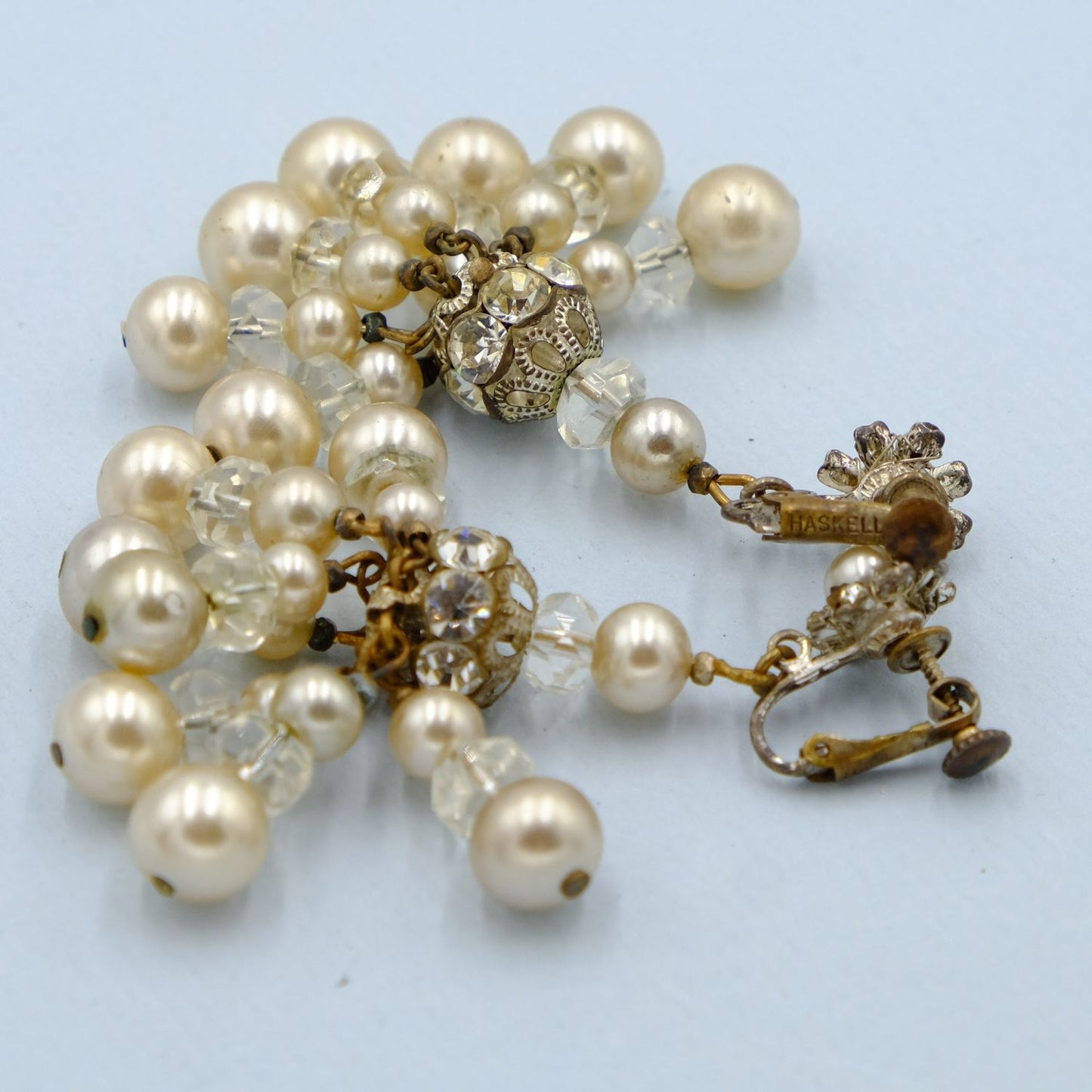 Miriam Haskell Chandelier Faux Pearl Earrings 1960s