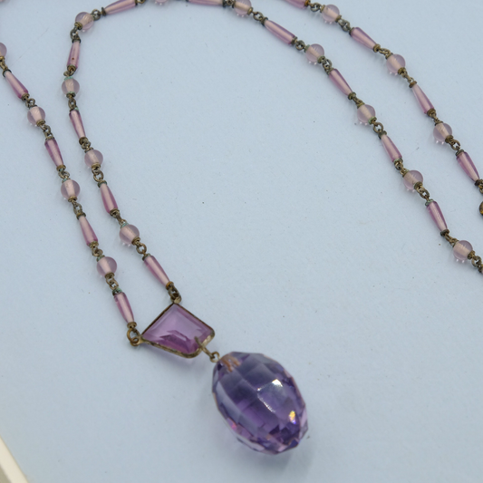 Antique Czech Purple Drop Delicate Necklace 1910s
