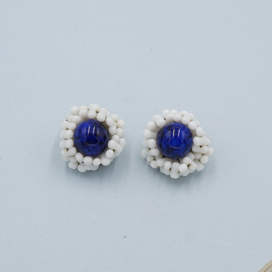 Vintage Miriam Haskell with Marble Blue Center Earrings 1950s