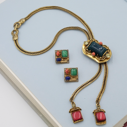 Vintage Geometric Set Necklace and Earrings 1970s