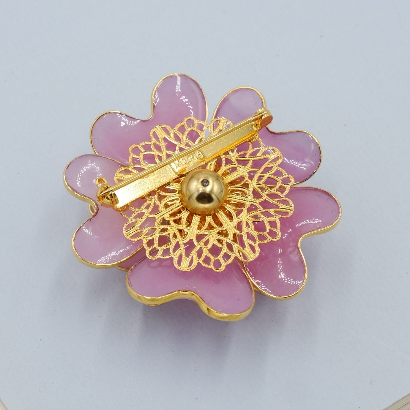 Moans Couture Pink Flower Glass Brooch