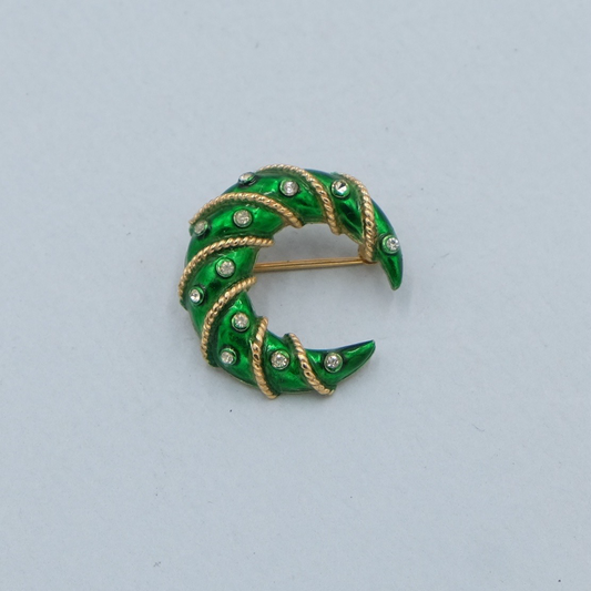 Vintage Trifari Green Enamel Crescent 1960s