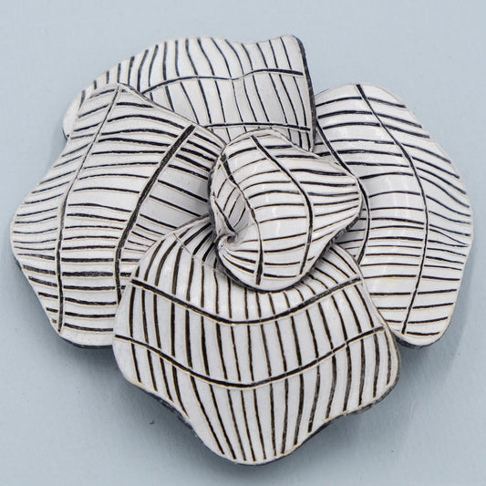 Vintage Fabrice Black and White Flower Brooch
