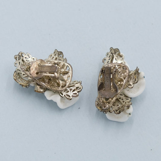 Vintage Miriam Haskell Milk Glass Earrings 1950s