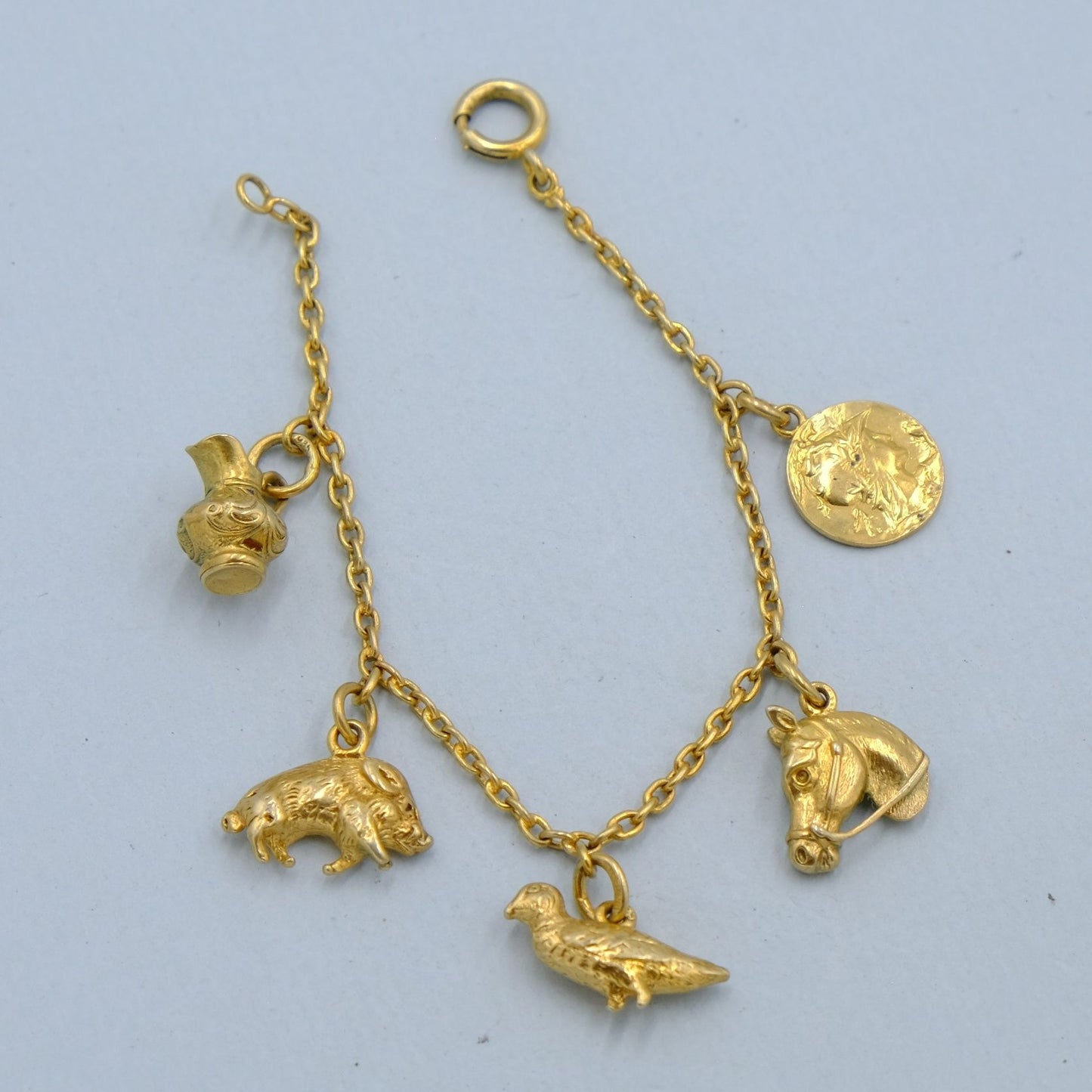 Vintage Sterling Farm Animals Charm Bracelet 1930s