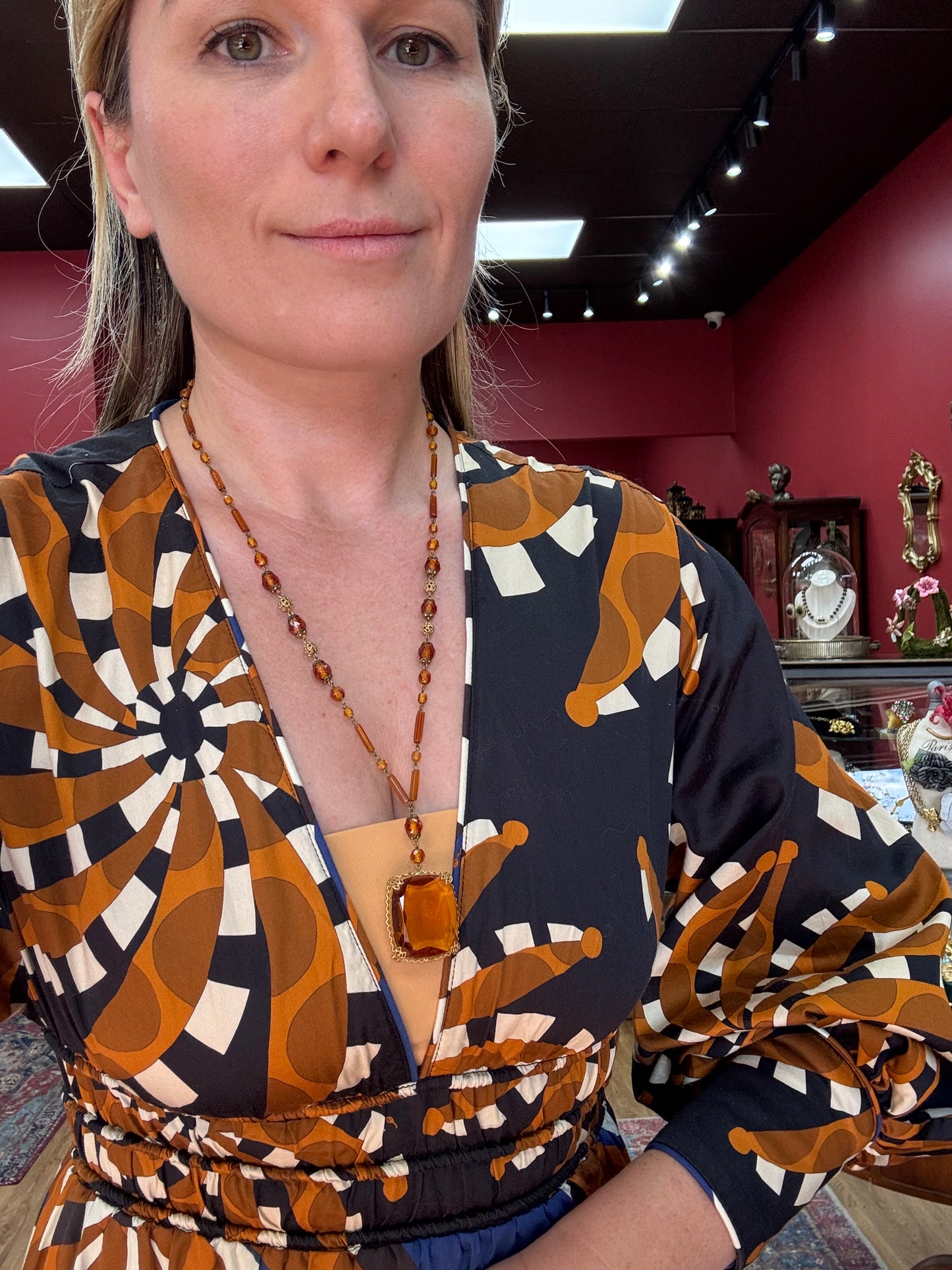 Czech Glass Long Pendant Necklace 1920s