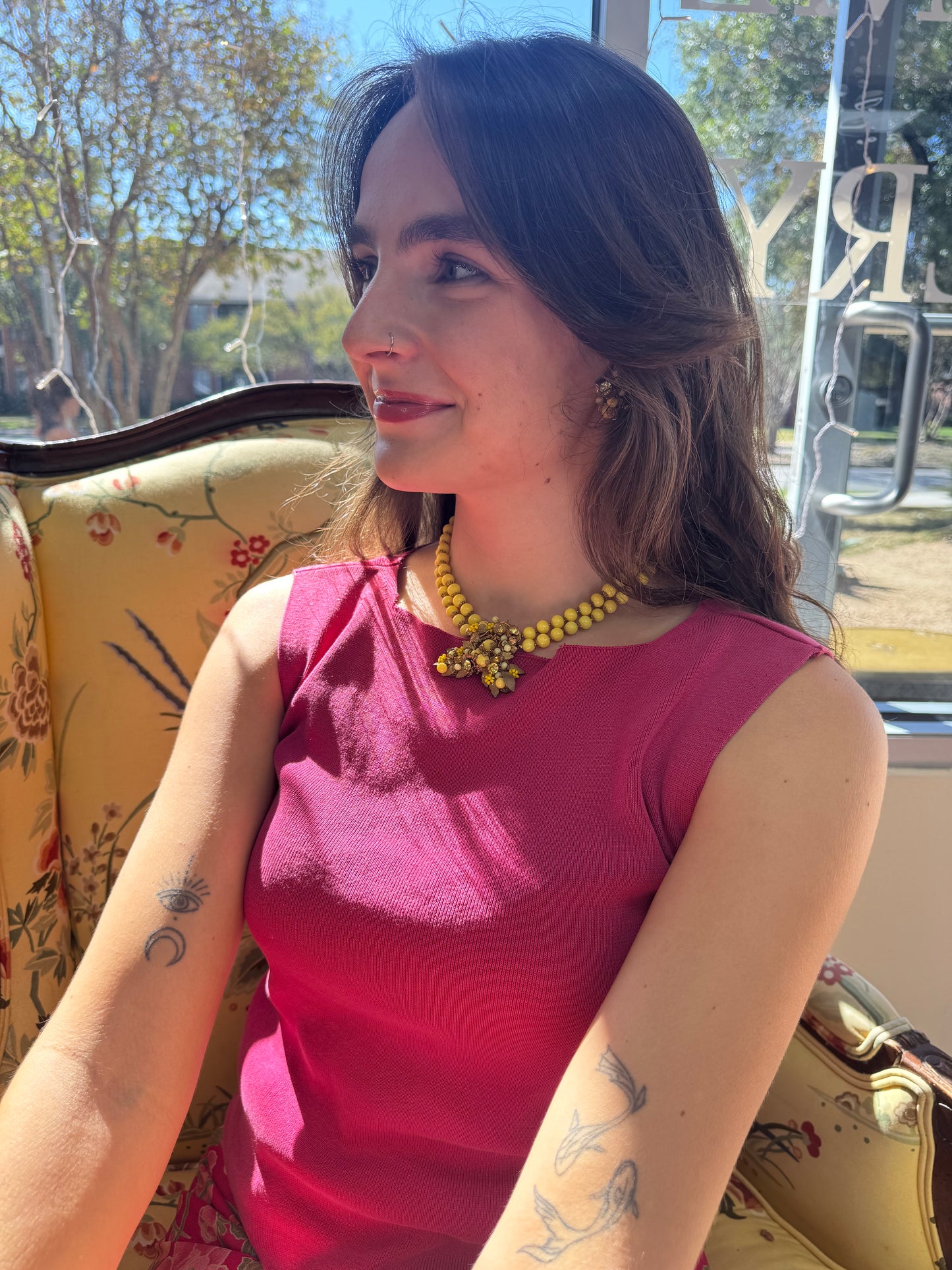 DeMario Yellow Glass Set Necklace and Earrings 1950s