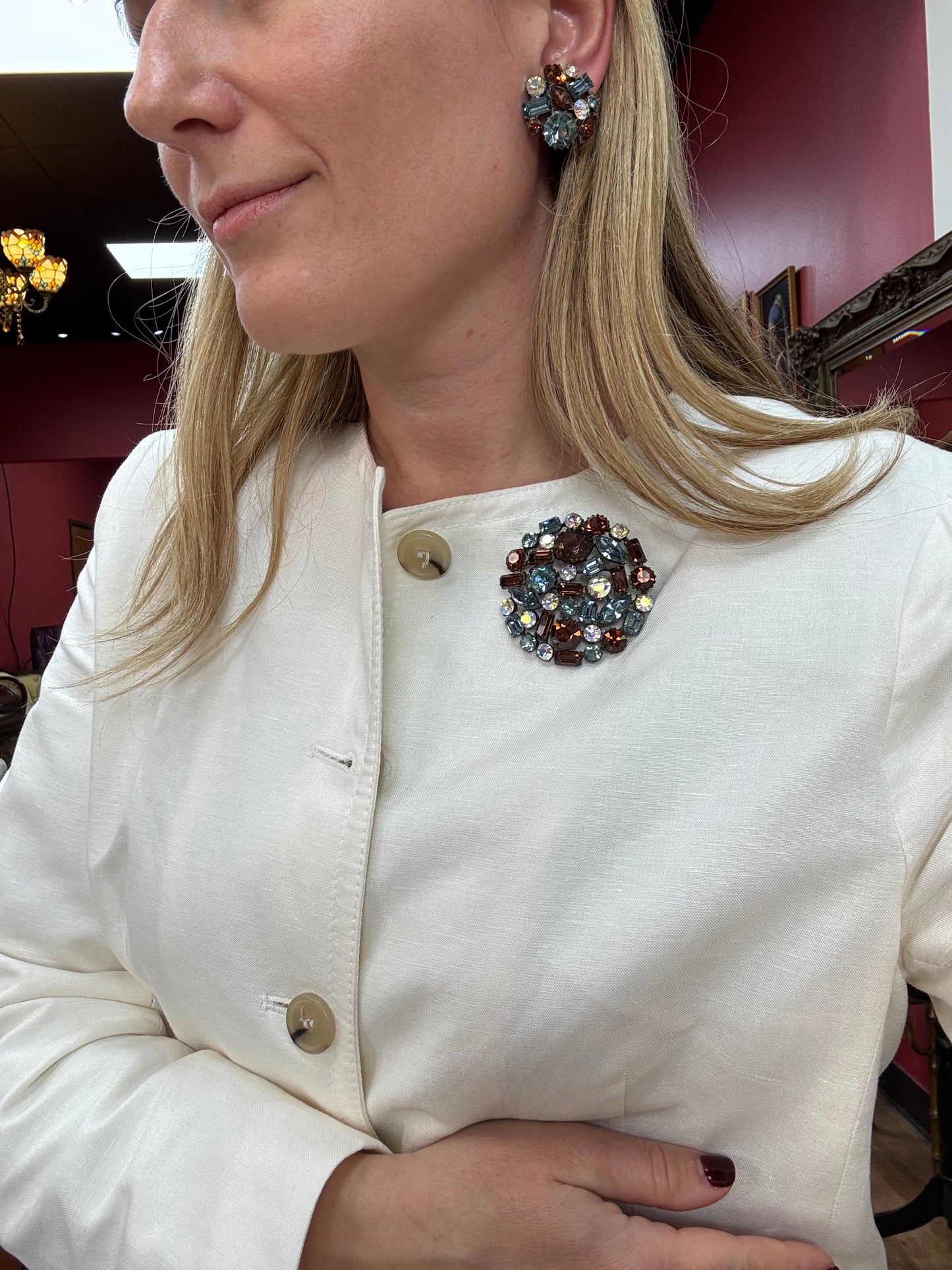 Vintage Claudette Brooch and Earrings 1950s