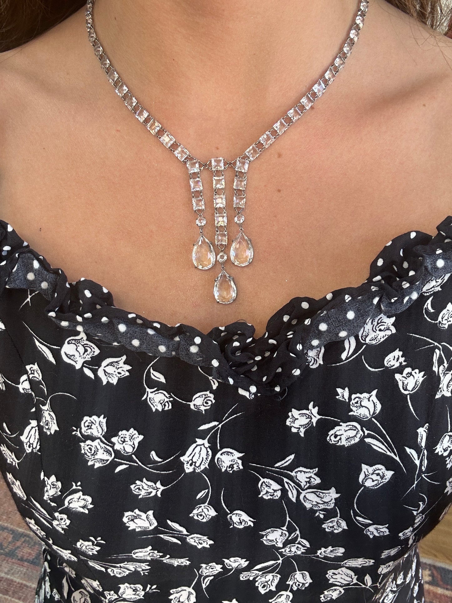 Art Deco Clear Paste Drop Necklace