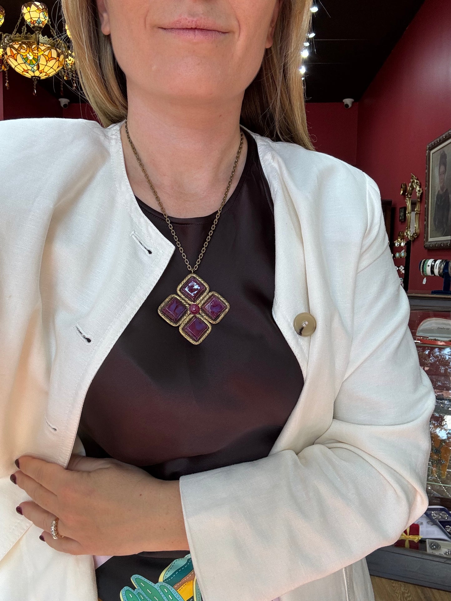 Vintage French Maltese Cross Pin and Pendant 1950s