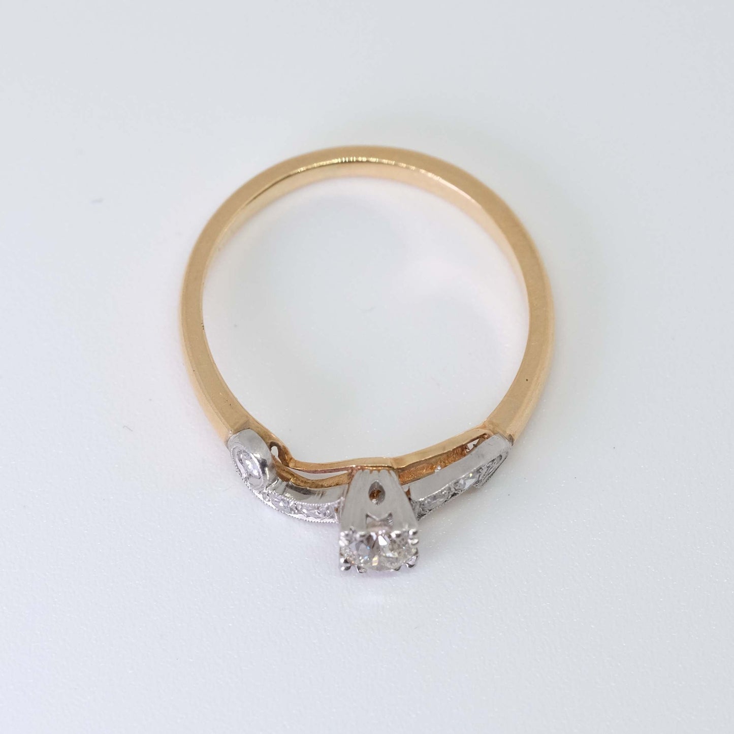 Vintage Platinum and 14K Gold Diamond Ring