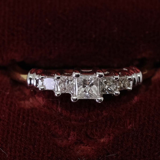 Vintage Princess Cut Diamond Ring 14K White and Yellow Gold