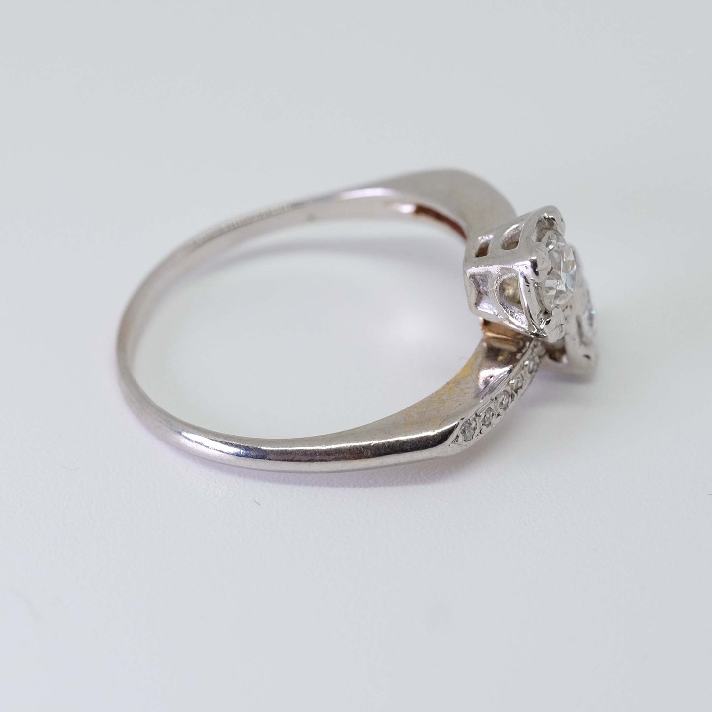 Vintage Double Diamond  Ring 14K White Gold