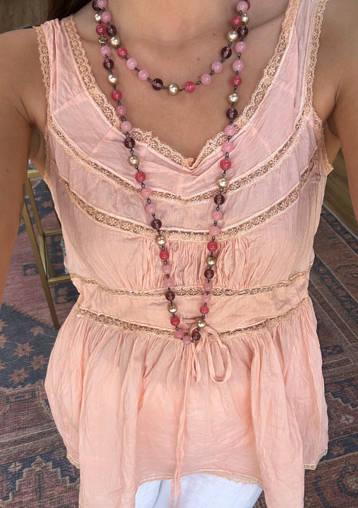Early Pink and Cranberry Glass Necklace