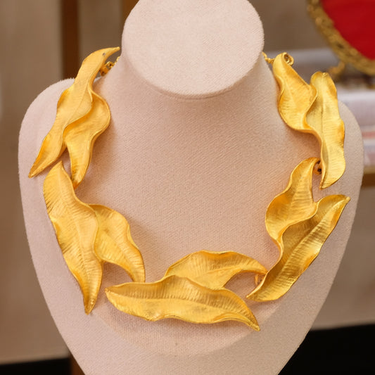 Vintage Structural Leaf Gold Tone Necklace 1980s