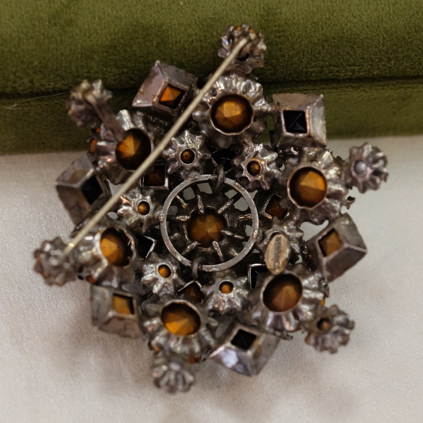 Schreiner Green Purple Blue Brooch Signed 1960s