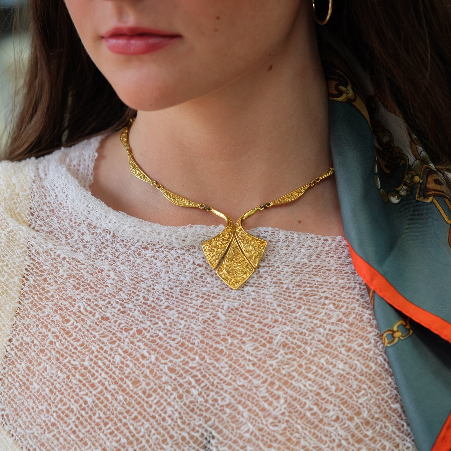 Trifari Gold Tone Textured Necklace 1970s