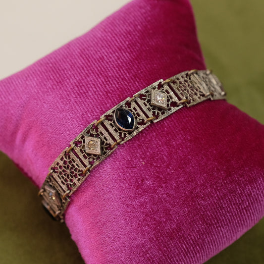 Edwardian filigree with cobalt czech glass stones bracelet 1915-1925