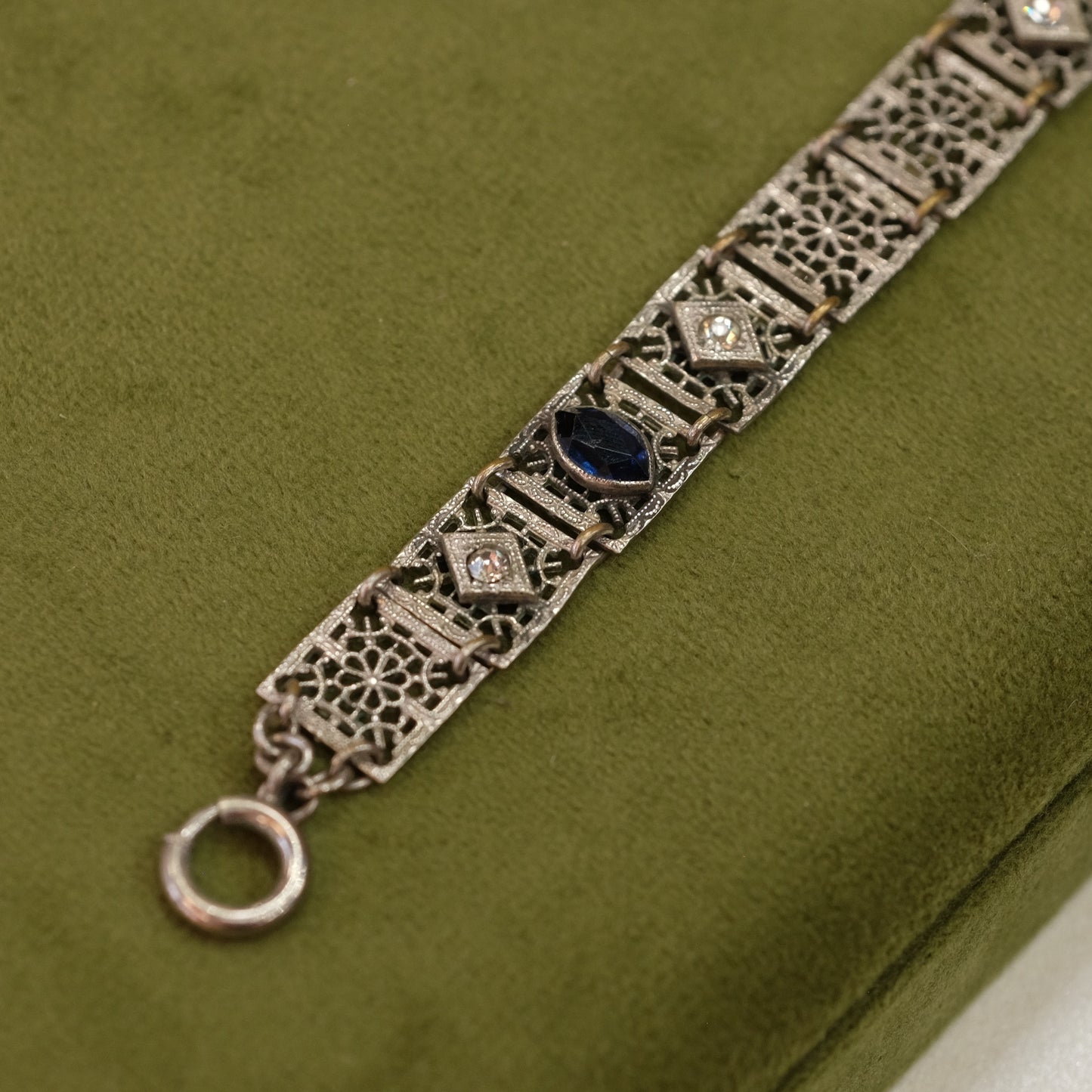 Edwardian filigree with cobalt czech glass stones bracelet 1915-1925