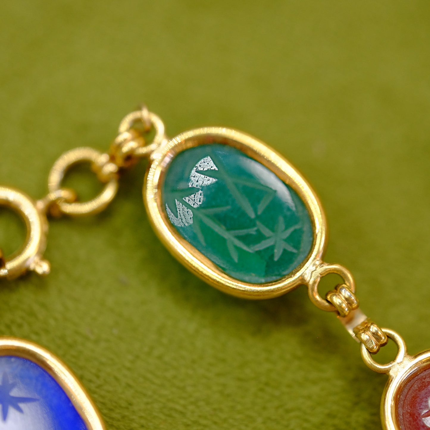 Gold-Filled Bracelet with Multicolored Scarab Stones