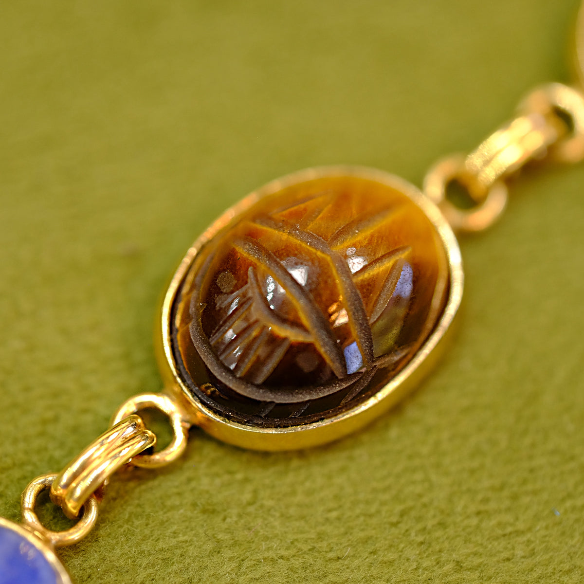 Gold-Filled Bracelet with Multicolored Scarab Stones