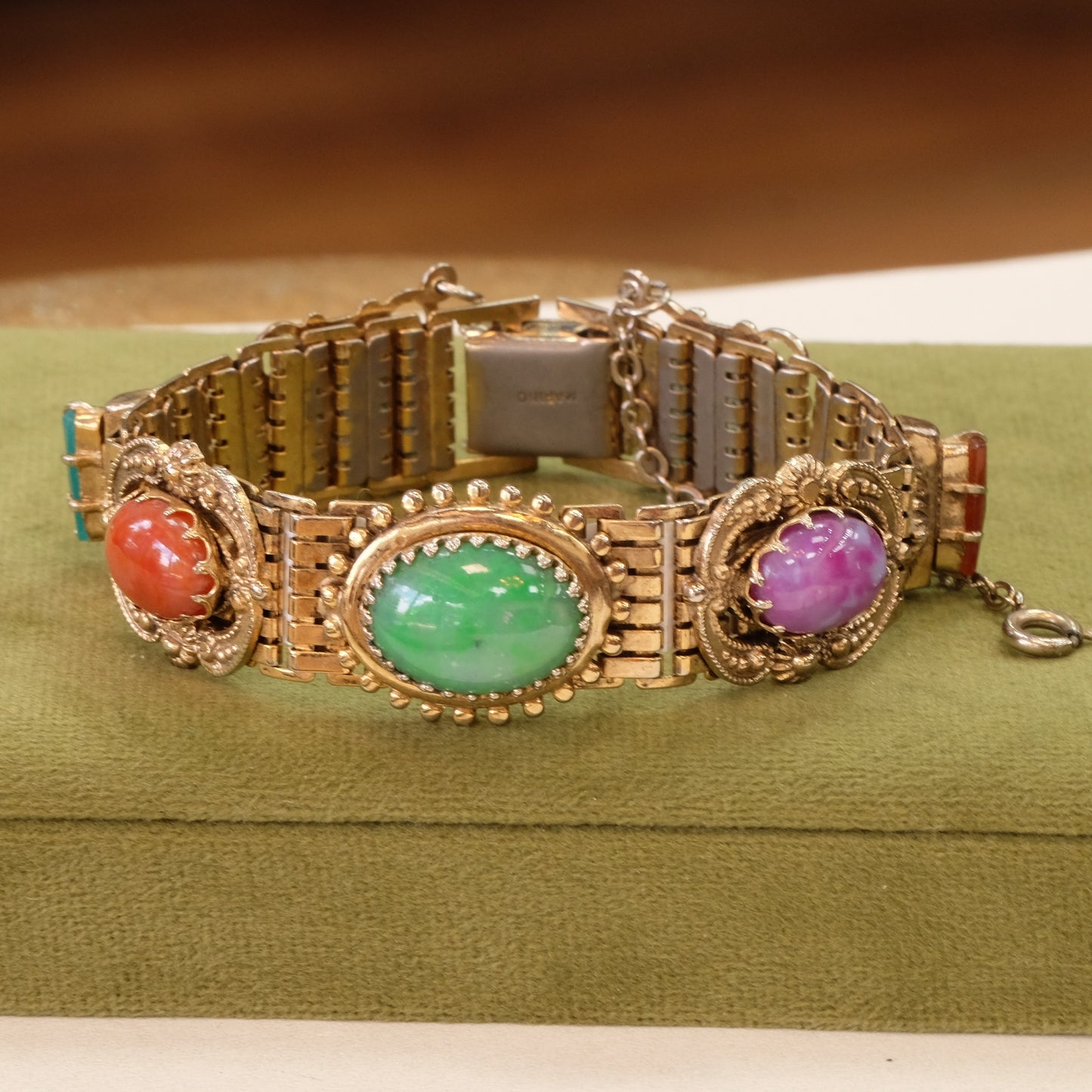 Vintage Revival Bracelet with Colorful Glass Cabochons